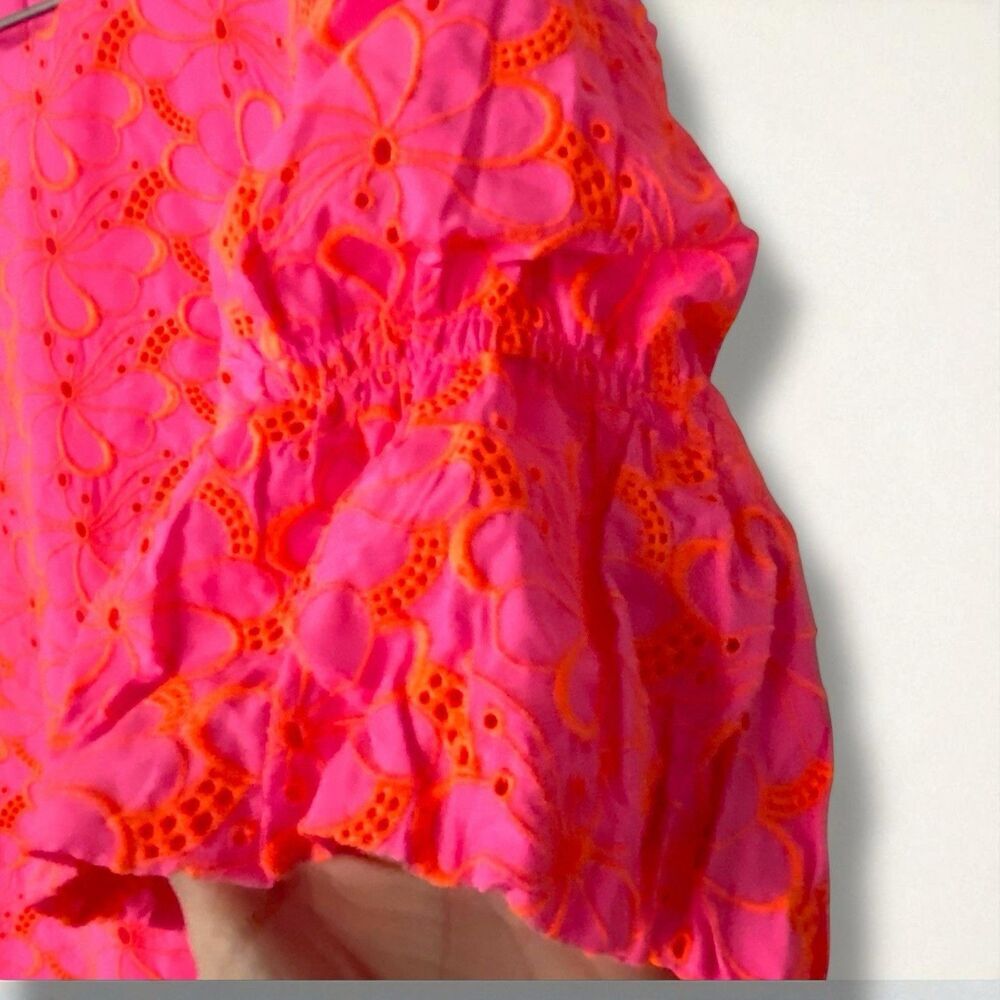 Lilly Pulitzer Lailah Top Neon Pink Orange Embroidered Eyelet Floral Glam XL - Picture 3 of 9